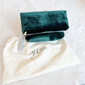 J. Crew velvet foldover clutch with tassel, Green, NWT, flawless